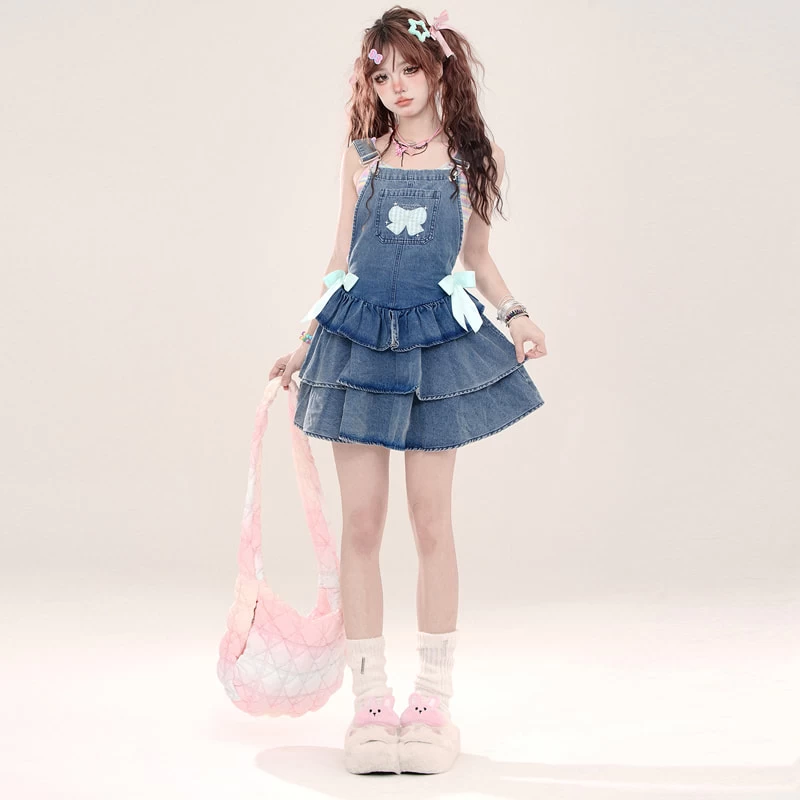 Summer Sweet Princess Style Blue Denim Suspender Skirt 8 Summer Sweet Princess Style Blue Denim Suspender Skirt - Image 6