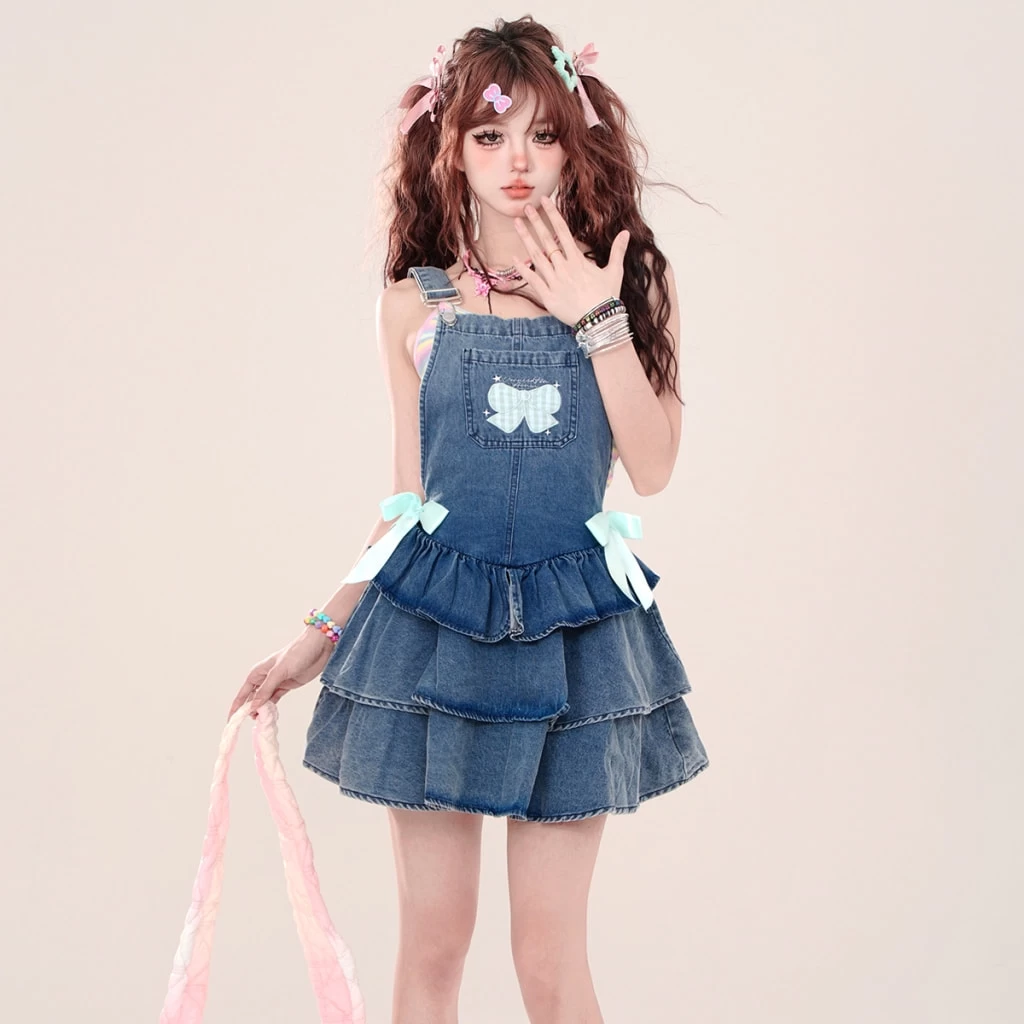 Summer Sweet Princess Style Blue Denim Suspender Skirt 3 Summer Sweet Princess Style Blue Denim Suspender Skirt