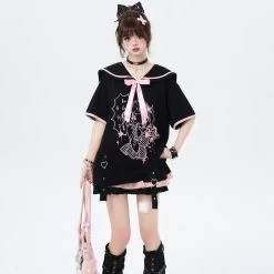 Summer Sweet Soft Girl Style Navy Collar T-shirt -Kawaii Fashion Shop Summer Sweet Soft Girl Style Navy Collar T shirt 7