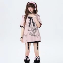 Summer Sweet Soft Girl Style Navy Collar T-shirt