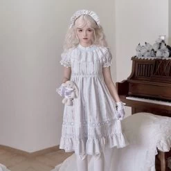 Summer White Doll Style Lolita OP Dress -Kawaii Fashion Shop Summer White Doll Style Lolita OP Dress 6