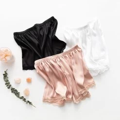Harajuku Lace Pure Color Short 12 Harajuku Lace Pure Color Short -Kawaii Fashion Shop Summer Women Satin Silk Safety Short Pants Lace Patchwork Female Shorts Boxer Soft Cool Pajamas Sleep 4