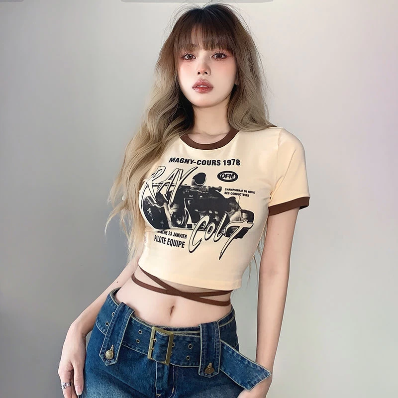 Gothic Print Lace Up Short T-shirt 5 Gothic Print Lace Up Short T-shirt - Image 3