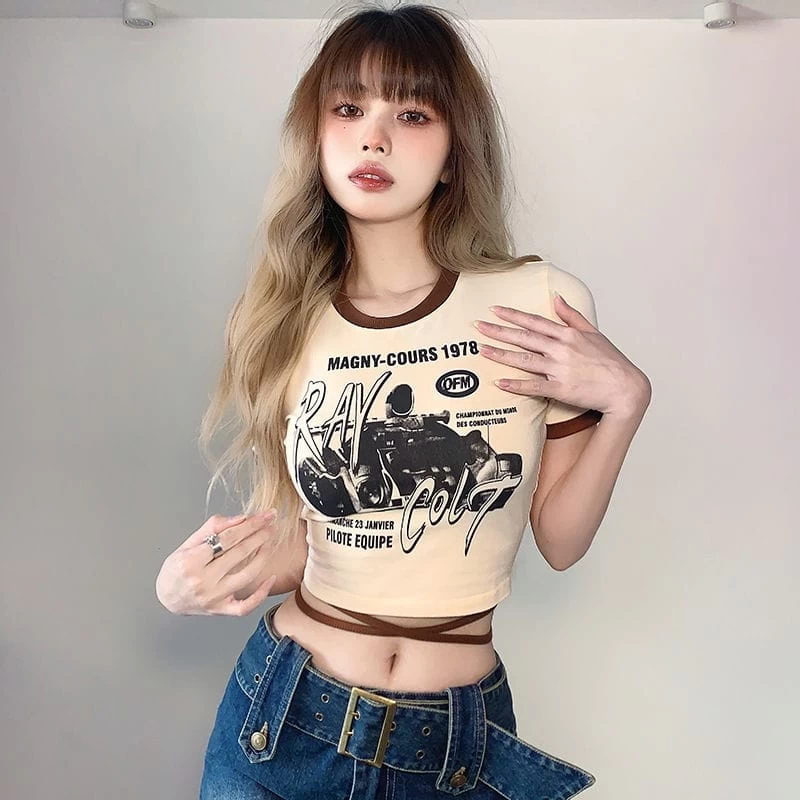 Gothic Print Lace Up Short T-shirt 6 Gothic Print Lace Up Short T-shirt - Image 4