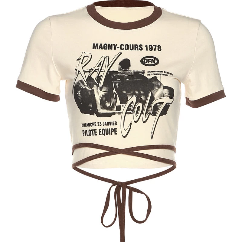 Gothic Print Lace Up Short T-shirt 7 Gothic Print Lace Up Short T-shirt - Image 5