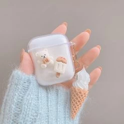 Super Cute Bear AirPods Case -Kawaii Fashion Shop Super Cute Bear Decor Clear Soft Headset Cover for Apple AirPods Pro 3 Case for airpods 2