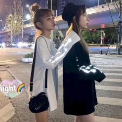 Fluorescent Long-sleeved T-shirt -Kawaii Fashion Shop Super Fire Autumn Night Will Glow Clothes Loose T shirt Women s Long sleeved Personality 4