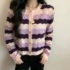 Kawaii Double Color Striped Cardigan -Kawaii Fashion Shop Sweater Cardigan Women Tender Female Patchwork New Chic Vintage Sweet Simple Single Breasted Daily Ulzzang All