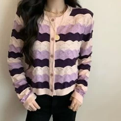Kawaii Double Color Striped Cardigan