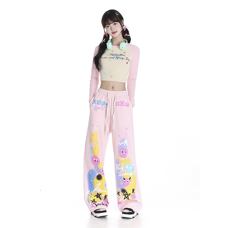 Sweet Cool Dopamine Style Graffiti Print Straight Pants 7 Sweet Cool Dopamine Style Graffiti Print Straight Pants - Image 5