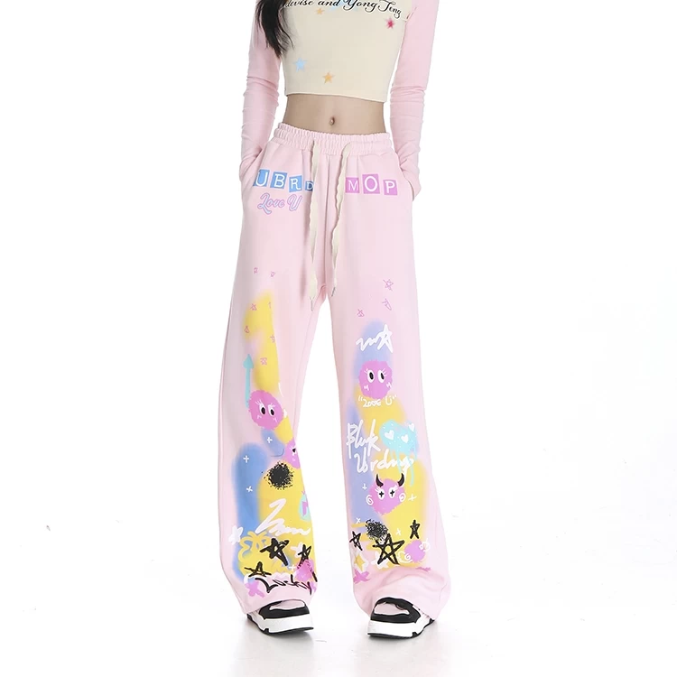 Sweet Cool Dopamine Style Graffiti Print Straight Pants 3 Sweet Cool Dopamine Style Graffiti Print Straight Pants