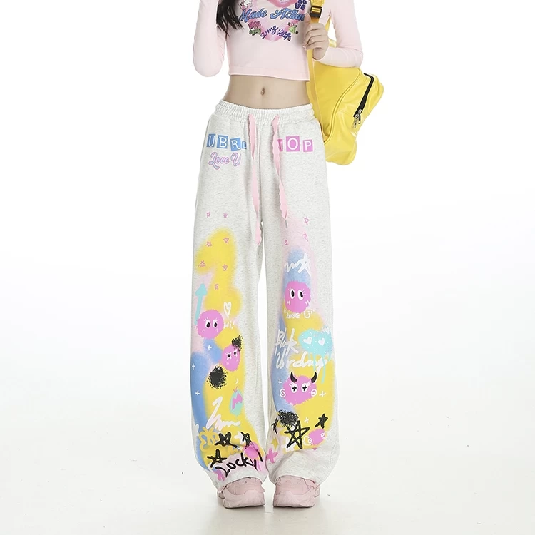 Sweet Cool Dopamine Style Graffiti Print Straight Pants 6 Sweet Cool Dopamine Style Graffiti Print Straight Pants - Image 4