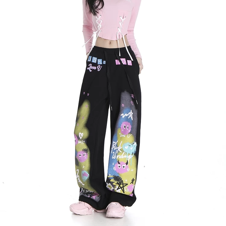 Sweet Cool Dopamine Style Graffiti Print Straight Pants 5 Sweet Cool Dopamine Style Graffiti Print Straight Pants - Image 3