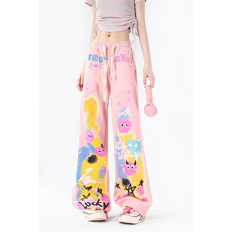 Sweet Cool Dopamine Style Graffiti Print Straight Pants 8 Sweet Cool Dopamine Style Graffiti Print Straight Pants - Image 6