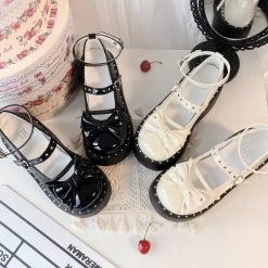 Sweet Cool Style Bow Thick Sole Lolita Shoe -Kawaii Fashion Shop Sweet And Cool Style Bow Thick Sole Lolita Shoe 1