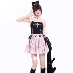 Sweet Ballet Style Pink Strappy Skirt 15 Sweet Ballet Style Pink Strappy Skirt -Kawaii Fashion Shop Sweet Ballet Style Pink Strappy Skirt 1