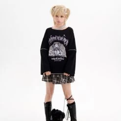 Sweet Cool Girl Style Black Cartoon Bear Print Long Sleeve T-shirt -Kawaii Fashion Shop Sweet Cool Girl Style Black Cartoon Bear Print Long Sleeve T shirt 8