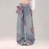 Sweet Cool Girl Style Bow Decoration Wide-Leg Jeans -Kawaii Fashion Shop Sweet Cool Girl Style Bow Decoration Wide Leg Jeans 1