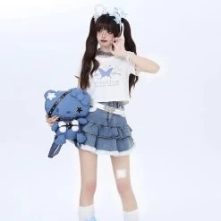 Sweet Cool Girly Style Butterfly Print Slim Fit T-shirt -Kawaii Fashion Shop Sweet Cool Girly Style Butterfly Print Slim Fit T shirt 1