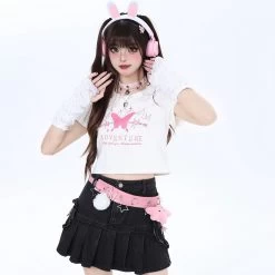 Sweet Cool Girly Style Butterfly Print Slim Fit T-shirt -Kawaii Fashion Shop Sweet Cool Girly Style Butterfly Print Slim Fit T shirt 10