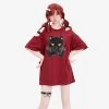 Sweet Cool Style Little Devil Cat Embroidered Off-shoulder T-shirt 1 Sweet Cool Style Little Devil Cat Embroidered Off-shoulder T-shirt -Kawaii Fashion Shop Sweet Cool Style Little Devil Cat Embroidered Off shoulder T shirt 10