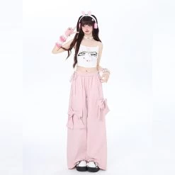 Sweet Dopamine Style Pink Bow Wide Leg Pants 11 Sweet Dopamine Style Pink Bow Wide Leg Pants -Kawaii Fashion Shop Sweet Dopamine Style Pink Bow Wide Leg Pants 1