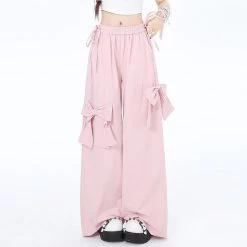 Sweet Dopamine Style Pink Bow Wide Leg Pants