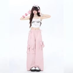 Sweet Dopamine Style Pink Bow Wide Leg Pants 9 Sweet Dopamine Style Pink Bow Wide Leg Pants -Kawaii Fashion Shop Sweet Dopamine Style Pink Bow Wide Leg Pants 4