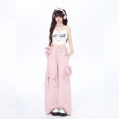 Sweet Dopamine Style Pink Bow Wide Leg Pants 10 Sweet Dopamine Style Pink Bow Wide Leg Pants -Kawaii Fashion Shop Sweet Dopamine Style Pink Bow Wide Leg Pants 5