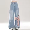 Sweet Girl All-match Style Bow Decoration Wide-leg Jeans -Kawaii Fashion Shop Sweet Girl All match Style Bow Decoration Wide leg Jeans 1