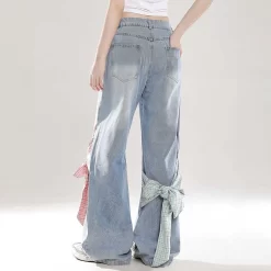 Sweet Girl All-match Style Bow Decoration Wide-leg Jeans -Kawaii Fashion Shop Sweet Girl All match Style Bow Decoration Wide leg Jeans 5