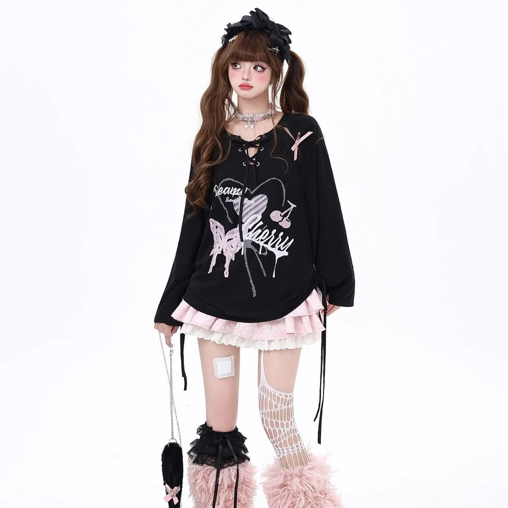 Sweet Girl Ballet Style Black Long-Sleeved T-shirt 4 Sweet Girl Ballet Style Black Long-Sleeved T-shirt - Image 2