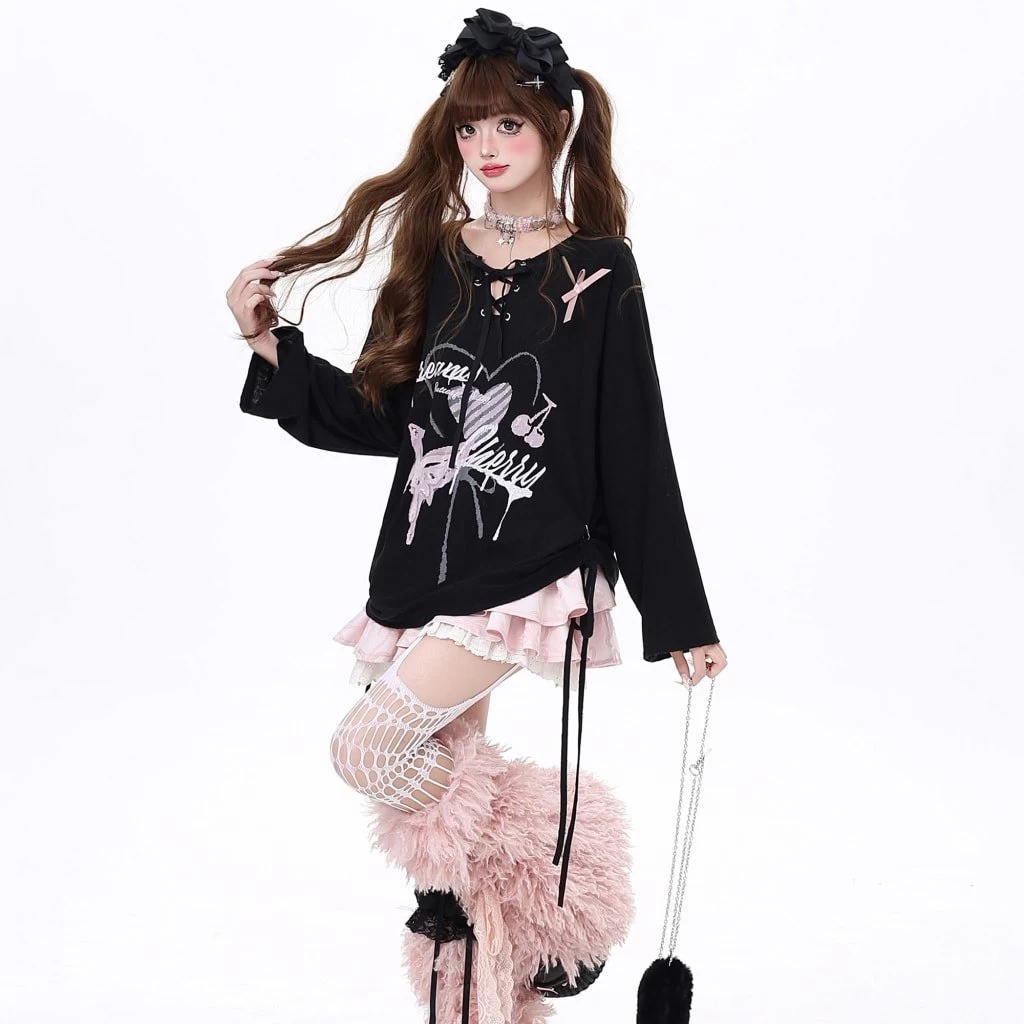 Sweet Girl Ballet Style Black Long-Sleeved T-shirt 8 Sweet Girl Ballet Style Black Long-Sleeved T-shirt - Image 6