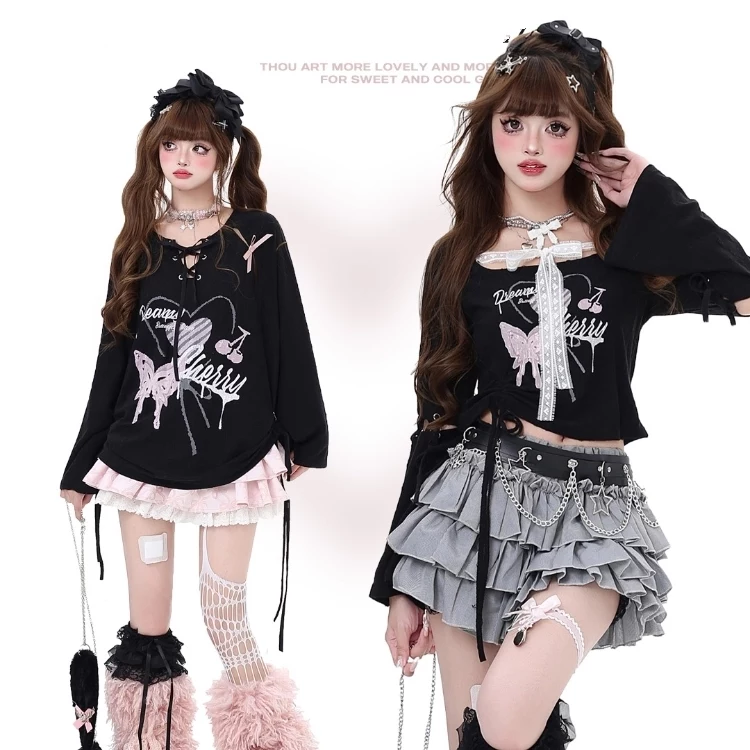 Sweet Girl Ballet Style Black Long-Sleeved T-shirt 3 Sweet Girl Ballet Style Black Long-Sleeved T-shirt