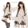 Sweet Girl Lazy Style Ripped Off-shoulder Knitted Sweater -Kawaii Fashion Shop Sweet Girl Lazy Style Ripped Off shoulder Knitted Sweater 1