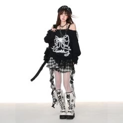 Sweet Girl Style Bow Embroidered Suspender Sweater -Kawaii Fashion Shop Sweet Girl Style Bow Embroidered Suspender Sweater 2