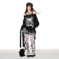 Sweet Girl Style Bow Embroidered Suspender Sweater -Kawaii Fashion Shop Sweet Girl Style Bow Embroidered Suspender Sweater 3