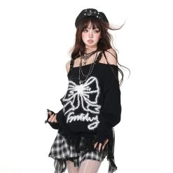 Sweet Girl Style Bow Embroidered Suspender Sweater -Kawaii Fashion Shop Sweet Girl Style Bow Embroidered Suspender Sweater 5