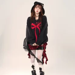 Sweet Girl Style Bow Embroidered Sweater -Kawaii Fashion Shop Sweet Girl Style Bow Embroidered Sweater 2