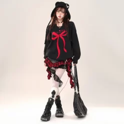 Sweet Girl Style Bow Embroidered Sweater -Kawaii Fashion Shop Sweet Girl Style Bow Embroidered Sweater 4