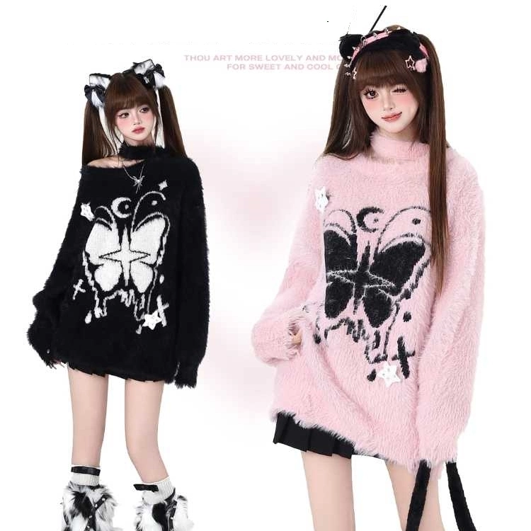 Sweet Girl Style Butterfly Embroidery Off-shoulder Sweater 3 Sweet Girl Style Butterfly Embroidery Off-shoulder Sweater