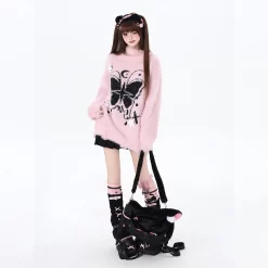 Sweet Girl Style Butterfly Embroidery Off-shoulder Sweater 19 Sweet Girl Style Butterfly Embroidery Off-shoulder Sweater -Kawaii Fashion Shop Sweet Girl Style Butterfly Embroidery Off shoulder Sweater 2