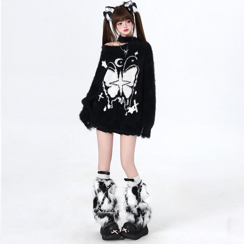 Sweet Girl Style Butterfly Embroidery Off-shoulder Sweater 10 Sweet Girl Style Butterfly Embroidery Off-shoulder Sweater - Image 8