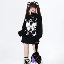 Sweet Girl Style Butterfly Embroidery Off-shoulder Sweater 17 Sweet Girl Style Butterfly Embroidery Off-shoulder Sweater -Kawaii Fashion Shop Sweet Girl Style Butterfly Embroidery Off shoulder Sweater 5