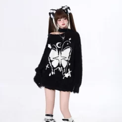 Sweet Girl Style Butterfly Embroidery Off-shoulder Sweater 13 Sweet Girl Style Butterfly Embroidery Off-shoulder Sweater -Kawaii Fashion Shop Sweet Girl Style Butterfly Embroidery Off shoulder Sweater 9