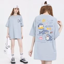 Sweet Girl Style Cartoon Hand-Painted Small Shark Print T-shirt -Kawaii Fashion Shop Sweet Girl Style Cartoon Hand Painted Small Shark Print T shirt 11