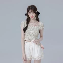 Sweet Girl Style Dark Pattern White Shorts