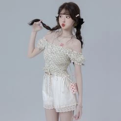 Sweet Girl Style Dark Pattern White Shorts -Kawaii Fashion Shop Sweet Girl Style Dark Pattern White Shorts 4