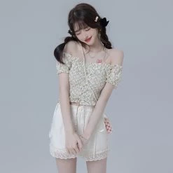 Sweet Girl Style Dark Pattern White Shorts -Kawaii Fashion Shop Sweet Girl Style Dark Pattern White Shorts 5