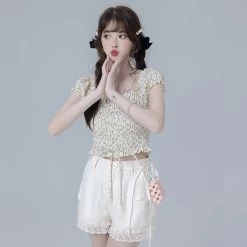 Sweet Girl Style Dark Pattern White Shorts -Kawaii Fashion Shop Sweet Girl Style Dark Pattern White Shorts 6